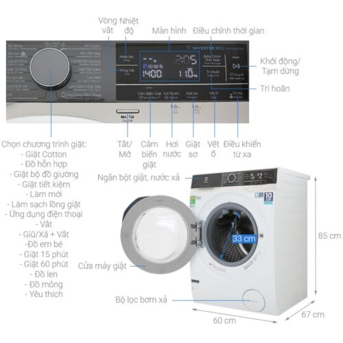 Kích thước máy giặt Electrolux EWF1142BEWA