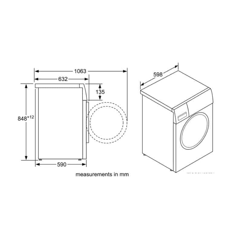 Kích thước máy giặt quần áo cửa trước Bosch WAW32640EU Kích thước máy giặt quần áo cửa trước Bosch WAW32640EU