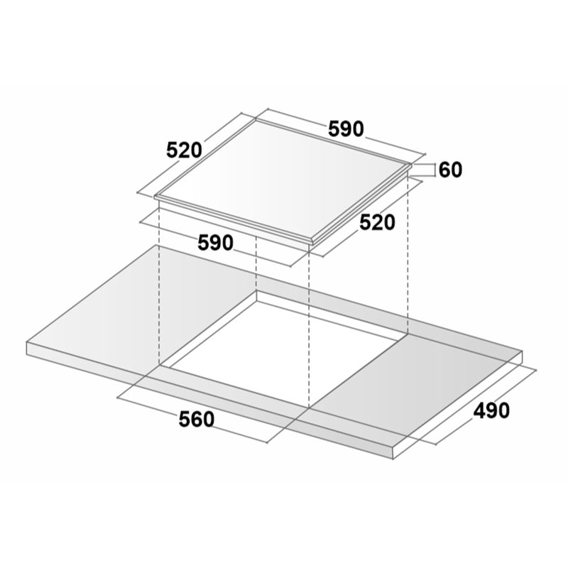 Kích thước bếp từ Binova 3 vùng nấu BI-3388GM lắp âm Kích thước bếp từ Binova 3 vùng nấu BI-3388GM lắp âm